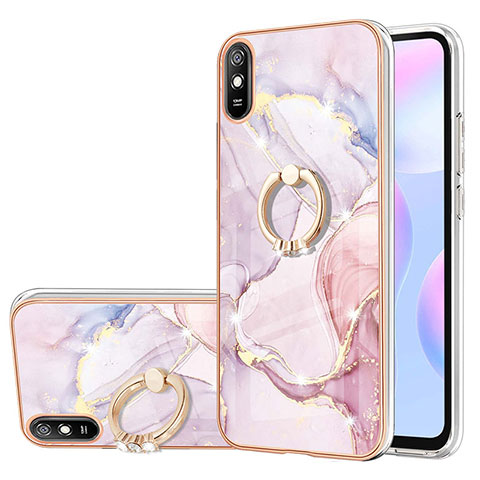 Handyhülle Silikon Hülle Gummi Schutzhülle Flexible Modisch Muster mit Fingerring Ständer Y05B für Xiaomi Redmi 9A Rosa