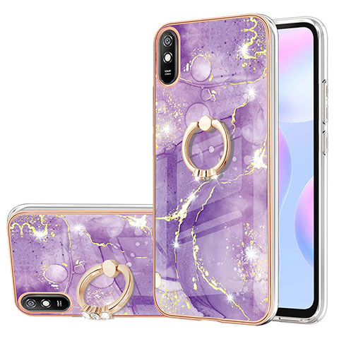 Handyhülle Silikon Hülle Gummi Schutzhülle Flexible Modisch Muster mit Fingerring Ständer Y05B für Xiaomi Redmi 9A Violett