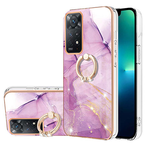 Handyhülle Silikon Hülle Gummi Schutzhülle Flexible Modisch Muster mit Fingerring Ständer Y05B für Xiaomi Redmi Note 11 Pro 4G Helles Lila