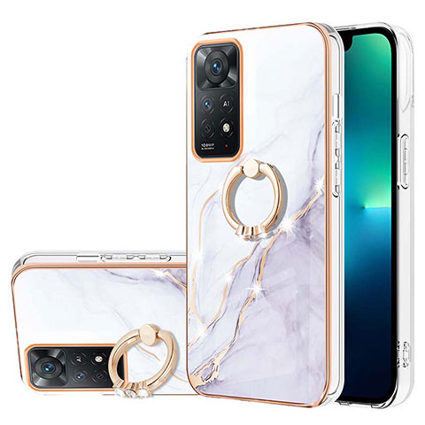 Handyhülle Silikon Hülle Gummi Schutzhülle Flexible Modisch Muster mit Fingerring Ständer Y05B für Xiaomi Redmi Note 11 Pro 5G Weiß