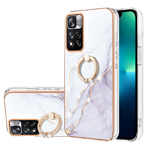 Handyhülle Silikon Hülle Gummi Schutzhülle Flexible Modisch Muster mit Fingerring Ständer Y05B für Xiaomi Redmi Note 11 Pro+ Plus 5G Weiß