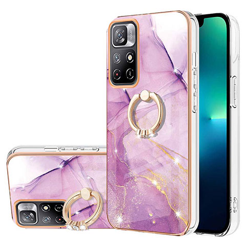 Handyhülle Silikon Hülle Gummi Schutzhülle Flexible Modisch Muster mit Fingerring Ständer Y05B für Xiaomi Redmi Note 11T 5G Helles Lila