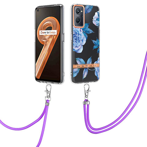 Handyhülle Silikon Hülle Gummi Schutzhülle Flexible Modisch Muster mit Fingerring Ständer Y06B für Oppo A96 4G Blau