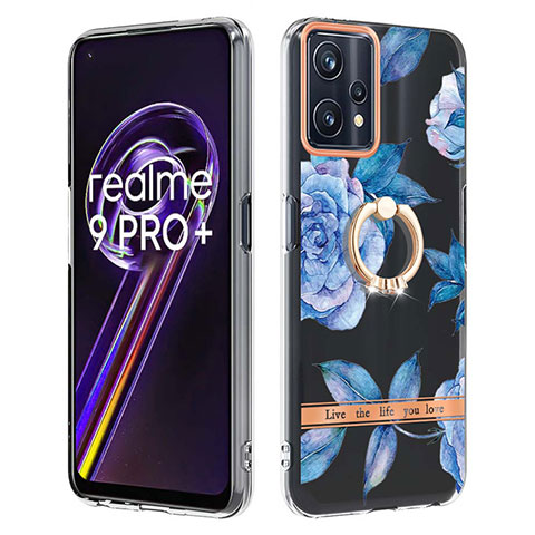 Handyhülle Silikon Hülle Gummi Schutzhülle Flexible Modisch Muster mit Fingerring Ständer Y06B für Realme 9 4G Blau