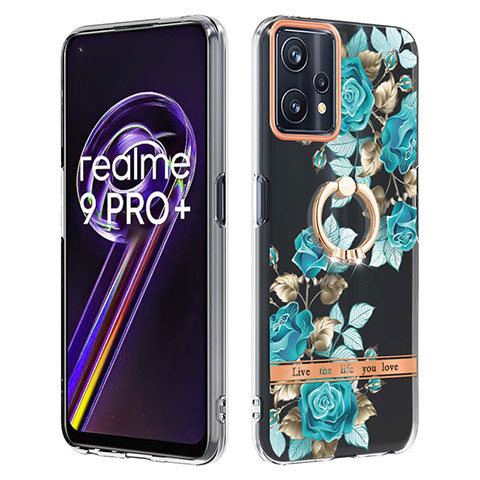 Handyhülle Silikon Hülle Gummi Schutzhülle Flexible Modisch Muster mit Fingerring Ständer Y06B für Realme 9 4G Cyan