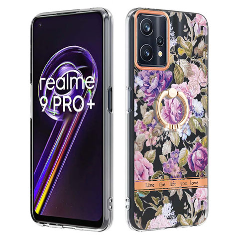 Handyhülle Silikon Hülle Gummi Schutzhülle Flexible Modisch Muster mit Fingerring Ständer Y06B für Realme 9 4G Helles Lila