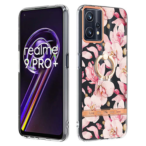 Handyhülle Silikon Hülle Gummi Schutzhülle Flexible Modisch Muster mit Fingerring Ständer Y06B für Realme 9 4G Rosa