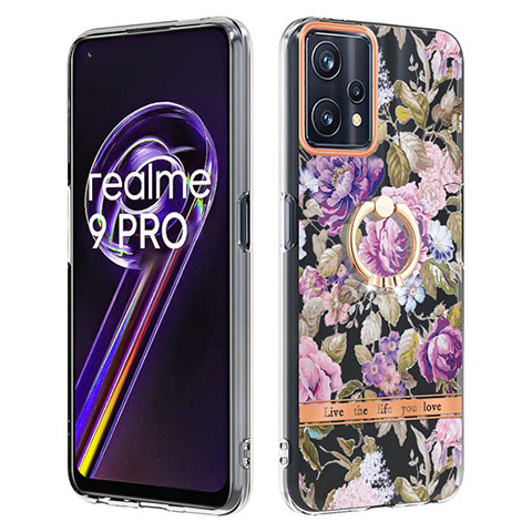 Handyhülle Silikon Hülle Gummi Schutzhülle Flexible Modisch Muster mit Fingerring Ständer Y06B für Realme 9 Pro 5G Helles Lila