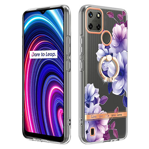 Handyhülle Silikon Hülle Gummi Schutzhülle Flexible Modisch Muster mit Fingerring Ständer Y06B für Realme C25Y India Violett