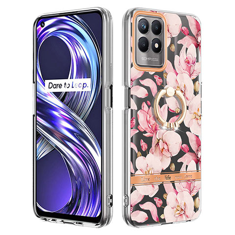 Handyhülle Silikon Hülle Gummi Schutzhülle Flexible Modisch Muster mit Fingerring Ständer Y06B für Realme Narzo 50 4G Rosa