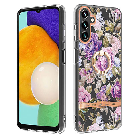 Handyhülle Silikon Hülle Gummi Schutzhülle Flexible Modisch Muster mit Fingerring Ständer Y06B für Samsung Galaxy A04s Helles Lila