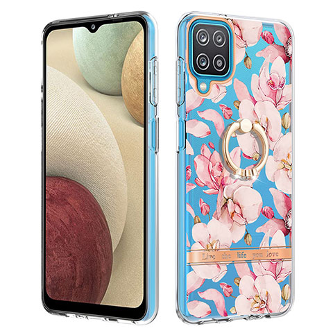 Handyhülle Silikon Hülle Gummi Schutzhülle Flexible Modisch Muster mit Fingerring Ständer Y06B für Samsung Galaxy A12 Nacho Rosa