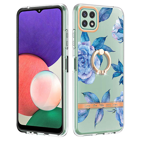 Handyhülle Silikon Hülle Gummi Schutzhülle Flexible Modisch Muster mit Fingerring Ständer Y06B für Samsung Galaxy A22s 5G Blau