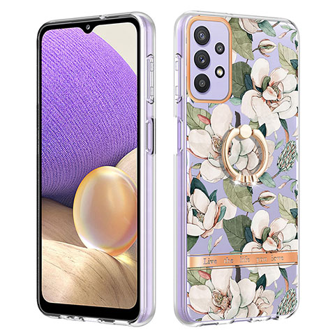 Handyhülle Silikon Hülle Gummi Schutzhülle Flexible Modisch Muster mit Fingerring Ständer Y06B für Samsung Galaxy A23 4G Weiß