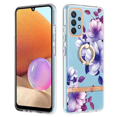 Handyhülle Silikon Hülle Gummi Schutzhülle Flexible Modisch Muster mit Fingerring Ständer Y06B für Samsung Galaxy A32 4G Violett