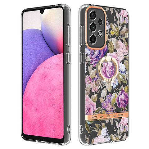 Handyhülle Silikon Hülle Gummi Schutzhülle Flexible Modisch Muster mit Fingerring Ständer Y06B für Samsung Galaxy A33 5G Helles Lila