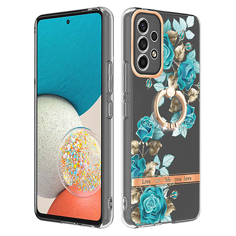 Handyhülle Silikon Hülle Gummi Schutzhülle Flexible Modisch Muster mit Fingerring Ständer Y06B für Samsung Galaxy A53 5G Cyan