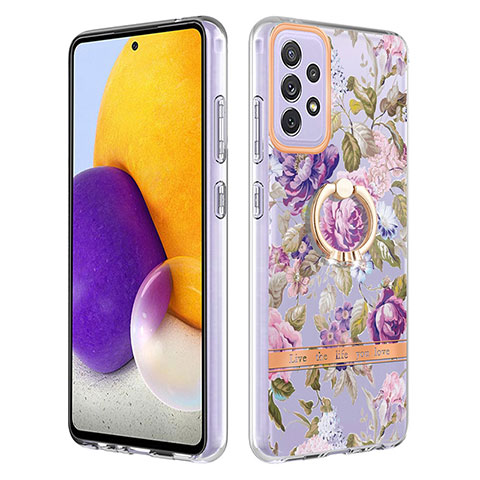 Handyhülle Silikon Hülle Gummi Schutzhülle Flexible Modisch Muster mit Fingerring Ständer Y06B für Samsung Galaxy A72 4G Helles Lila