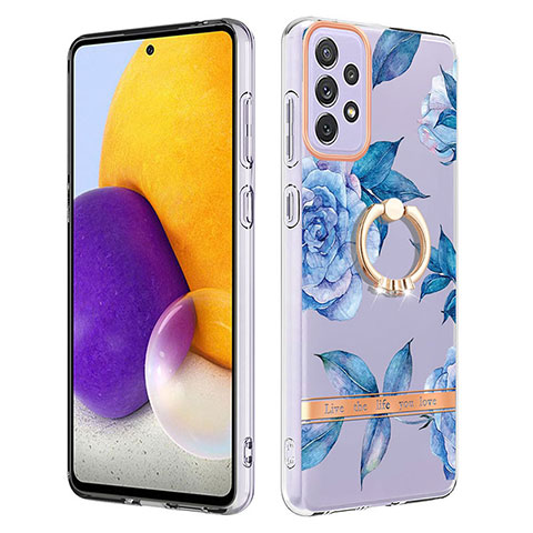 Handyhülle Silikon Hülle Gummi Schutzhülle Flexible Modisch Muster mit Fingerring Ständer Y06B für Samsung Galaxy A73 5G Blau