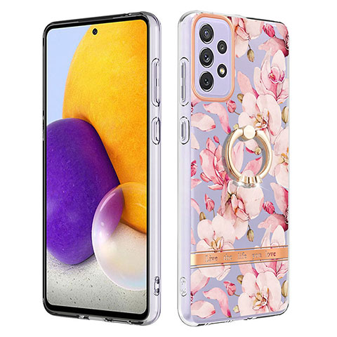 Handyhülle Silikon Hülle Gummi Schutzhülle Flexible Modisch Muster mit Fingerring Ständer Y06B für Samsung Galaxy A73 5G Rosa