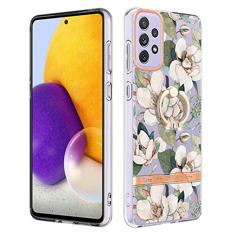 Handyhülle Silikon Hülle Gummi Schutzhülle Flexible Modisch Muster mit Fingerring Ständer Y06B für Samsung Galaxy A73 5G Weiß