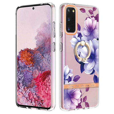 Handyhülle Silikon Hülle Gummi Schutzhülle Flexible Modisch Muster mit Fingerring Ständer Y06B für Samsung Galaxy S20 5G Violett