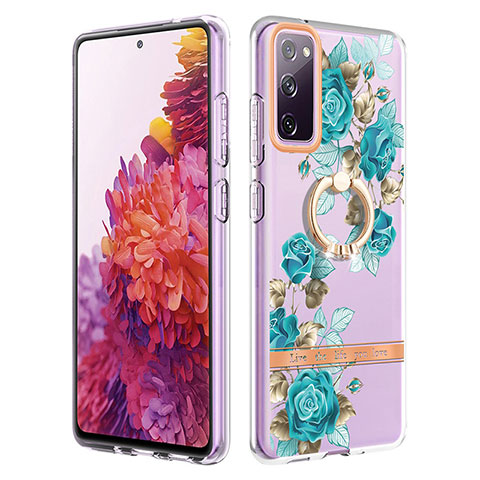 Handyhülle Silikon Hülle Gummi Schutzhülle Flexible Modisch Muster mit Fingerring Ständer Y06B für Samsung Galaxy S20 Lite 5G Cyan