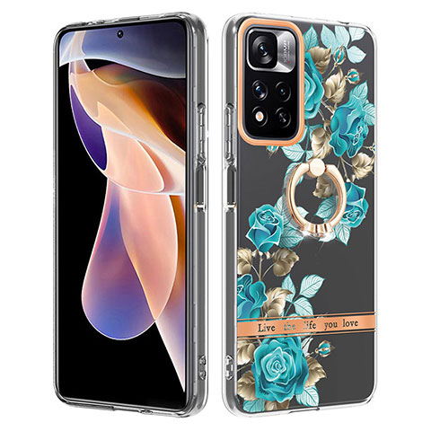 Handyhülle Silikon Hülle Gummi Schutzhülle Flexible Modisch Muster mit Fingerring Ständer Y06B für Xiaomi Mi 11i 5G (2022) Cyan