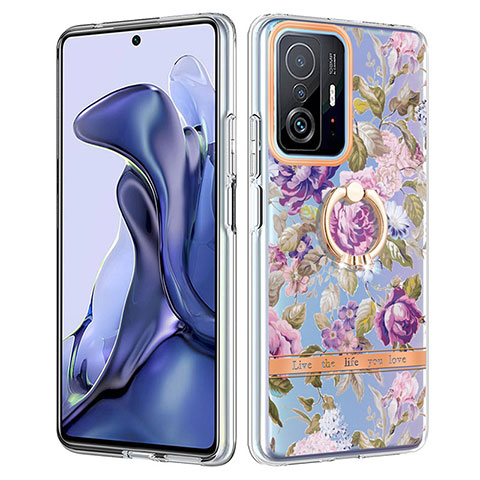 Handyhülle Silikon Hülle Gummi Schutzhülle Flexible Modisch Muster mit Fingerring Ständer Y06B für Xiaomi Mi 11T 5G Helles Lila