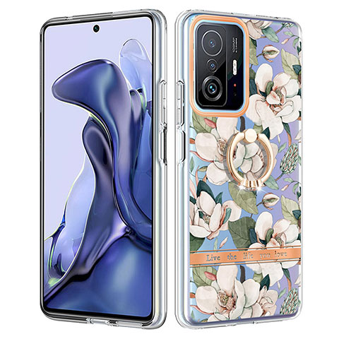 Handyhülle Silikon Hülle Gummi Schutzhülle Flexible Modisch Muster mit Fingerring Ständer Y06B für Xiaomi Mi 11T 5G Weiß