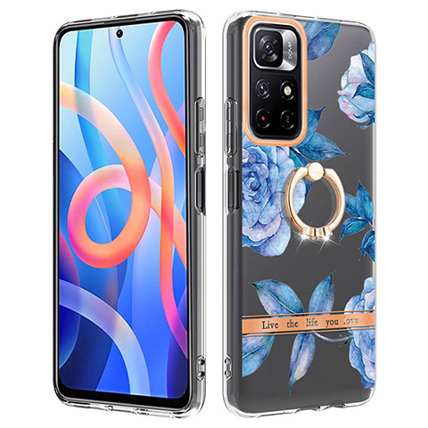 Handyhülle Silikon Hülle Gummi Schutzhülle Flexible Modisch Muster mit Fingerring Ständer Y06B für Xiaomi Poco M4 Pro 5G Blau