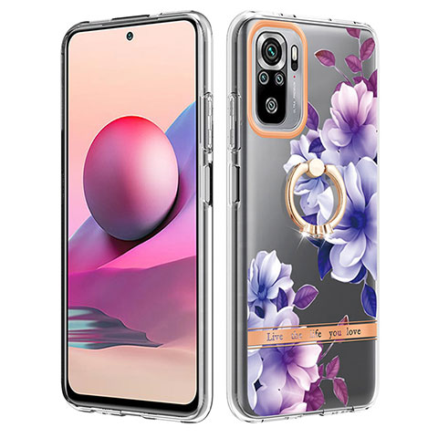 Handyhülle Silikon Hülle Gummi Schutzhülle Flexible Modisch Muster mit Fingerring Ständer Y06B für Xiaomi Poco M5S Violett