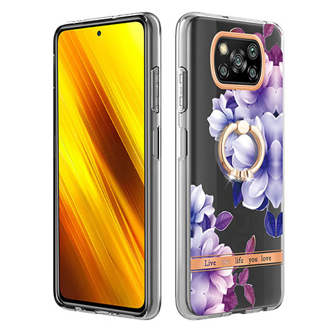 Handyhülle Silikon Hülle Gummi Schutzhülle Flexible Modisch Muster mit Fingerring Ständer Y06B für Xiaomi Poco X3 Pro Violett