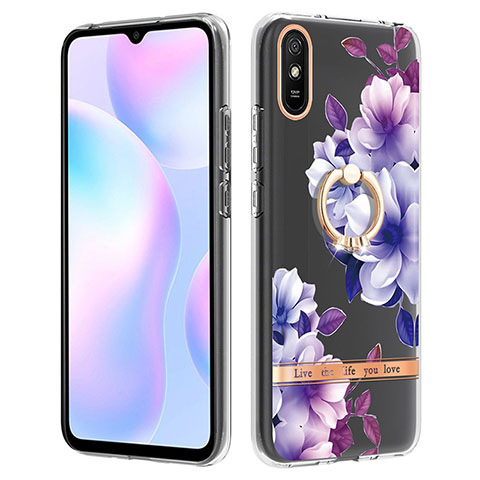 Handyhülle Silikon Hülle Gummi Schutzhülle Flexible Modisch Muster mit Fingerring Ständer Y06B für Xiaomi Redmi 9i Violett