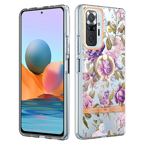 Handyhülle Silikon Hülle Gummi Schutzhülle Flexible Modisch Muster mit Fingerring Ständer Y06B für Xiaomi Redmi Note 10 Pro 4G Helles Lila