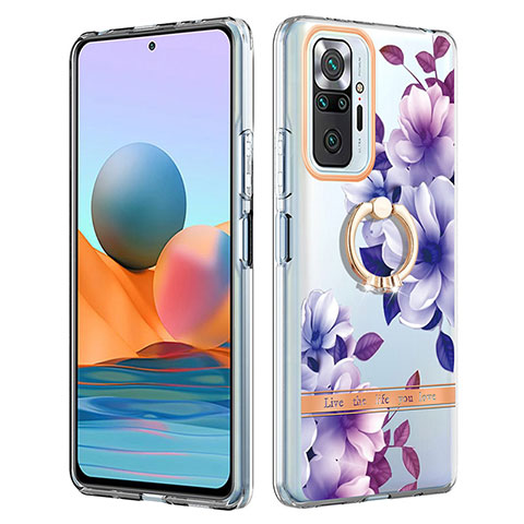 Handyhülle Silikon Hülle Gummi Schutzhülle Flexible Modisch Muster mit Fingerring Ständer Y06B für Xiaomi Redmi Note 10 Pro 4G Violett