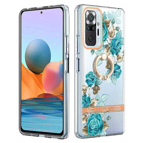 Handyhülle Silikon Hülle Gummi Schutzhülle Flexible Modisch Muster mit Fingerring Ständer Y06B für Xiaomi Redmi Note 10 Pro Max Cyan