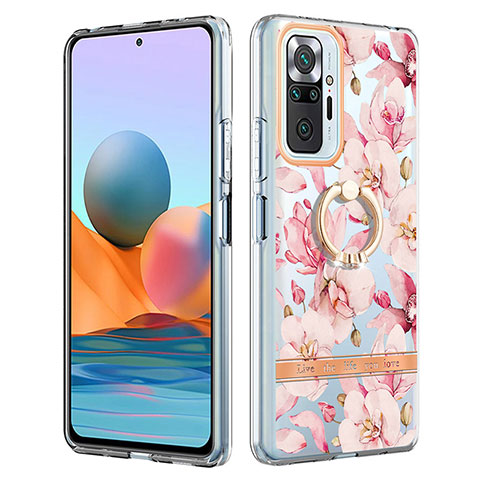 Handyhülle Silikon Hülle Gummi Schutzhülle Flexible Modisch Muster mit Fingerring Ständer Y06B für Xiaomi Redmi Note 10 Pro Max Rosa