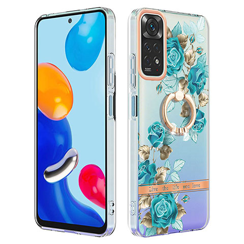 Handyhülle Silikon Hülle Gummi Schutzhülle Flexible Modisch Muster mit Fingerring Ständer Y06B für Xiaomi Redmi Note 11 4G (2022) Cyan