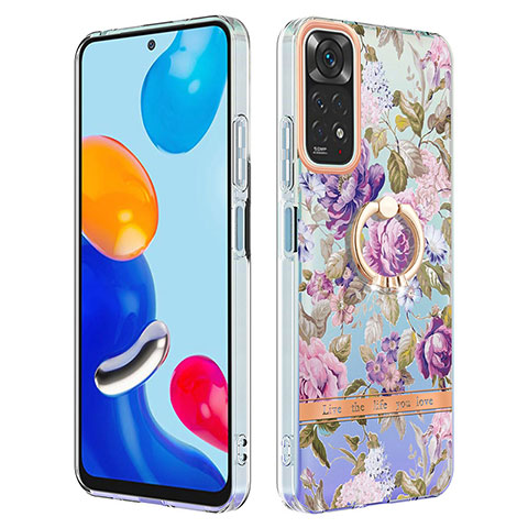 Handyhülle Silikon Hülle Gummi Schutzhülle Flexible Modisch Muster mit Fingerring Ständer Y06B für Xiaomi Redmi Note 11 4G (2022) Helles Lila