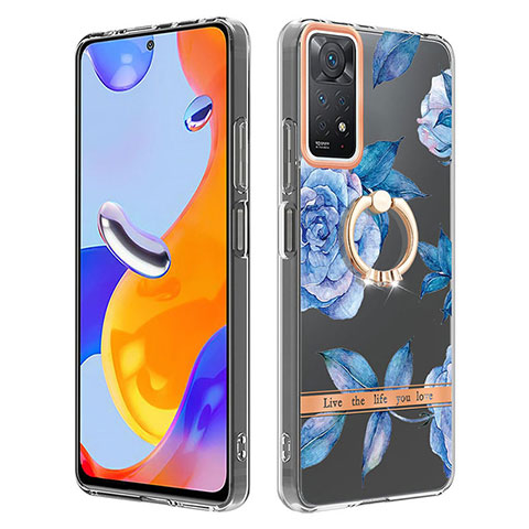 Handyhülle Silikon Hülle Gummi Schutzhülle Flexible Modisch Muster mit Fingerring Ständer Y06B für Xiaomi Redmi Note 11 Pro 4G Blau