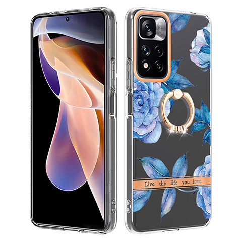 Handyhülle Silikon Hülle Gummi Schutzhülle Flexible Modisch Muster mit Fingerring Ständer Y06B für Xiaomi Redmi Note 11 Pro+ Plus 5G Blau