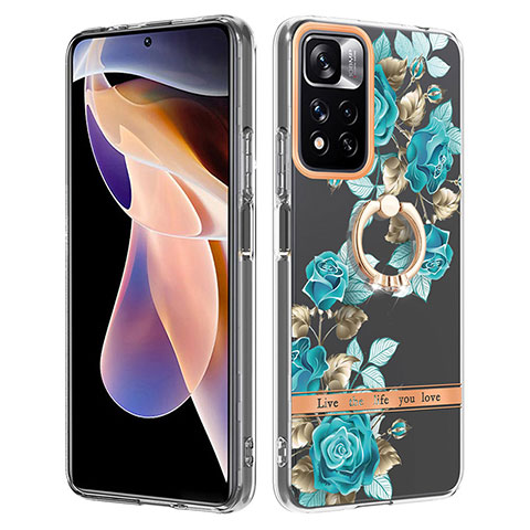 Handyhülle Silikon Hülle Gummi Schutzhülle Flexible Modisch Muster mit Fingerring Ständer Y06B für Xiaomi Redmi Note 11 Pro+ Plus 5G Cyan