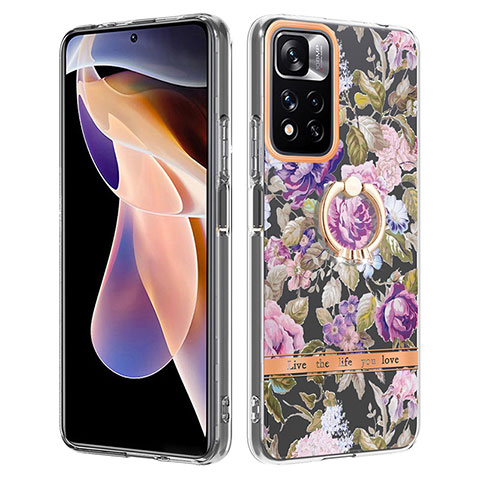 Handyhülle Silikon Hülle Gummi Schutzhülle Flexible Modisch Muster mit Fingerring Ständer Y06B für Xiaomi Redmi Note 11 Pro+ Plus 5G Helles Lila