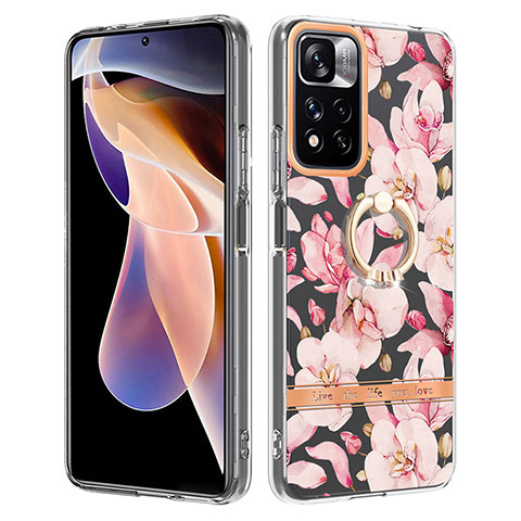 Handyhülle Silikon Hülle Gummi Schutzhülle Flexible Modisch Muster mit Fingerring Ständer Y06B für Xiaomi Redmi Note 11 Pro+ Plus 5G Rosa