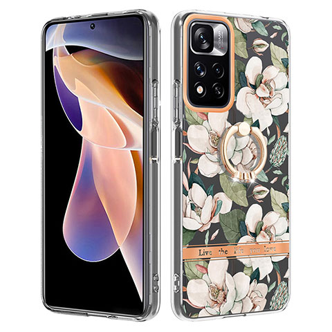 Handyhülle Silikon Hülle Gummi Schutzhülle Flexible Modisch Muster mit Fingerring Ständer Y06B für Xiaomi Redmi Note 11 Pro+ Plus 5G Weiß