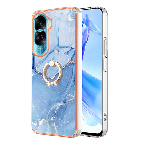 Handyhülle Silikon Hülle Gummi Schutzhülle Flexible Modisch Muster mit Fingerring Ständer YB1 für Huawei Honor 90 Lite 5G Blau