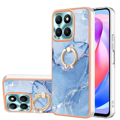 Handyhülle Silikon Hülle Gummi Schutzhülle Flexible Modisch Muster mit Fingerring Ständer YB1 für Huawei Honor X6a Blau