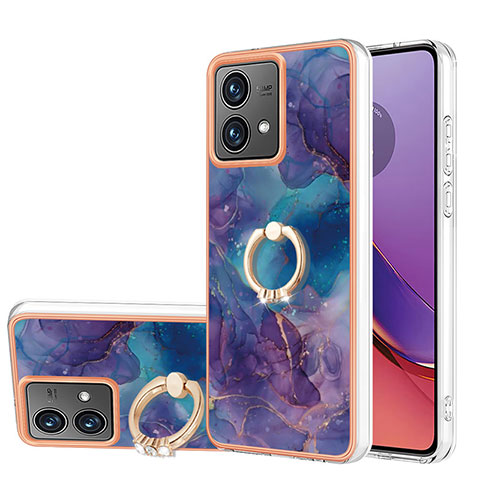 Handyhülle Silikon Hülle Gummi Schutzhülle Flexible Modisch Muster mit Fingerring Ständer YB1 für Motorola Moto G84 5G Violett