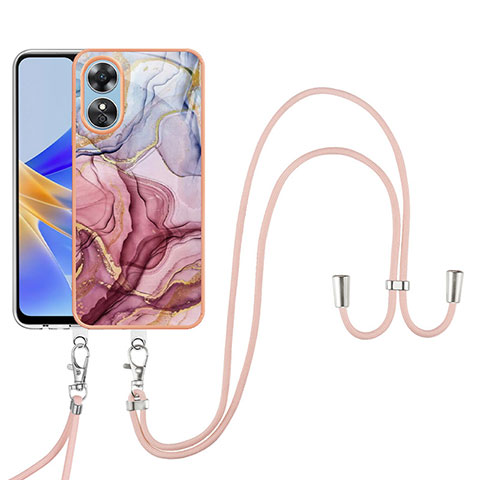 Handyhülle Silikon Hülle Gummi Schutzhülle Flexible Modisch Muster mit Fingerring Ständer YB1 für Oppo A17 Helles Lila